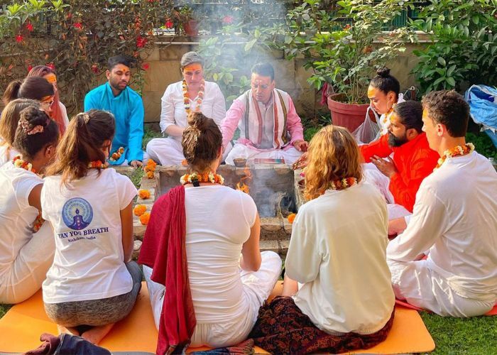 Fire Ceremony for welcoming the students of yoga teacher training at Gyan Yog Breath